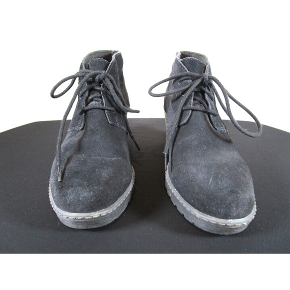 Collection By Clarks Black Suede Med. Wedge Heel Lace Up Ankle Boots Women 6.5 - Picture 2 of 10
